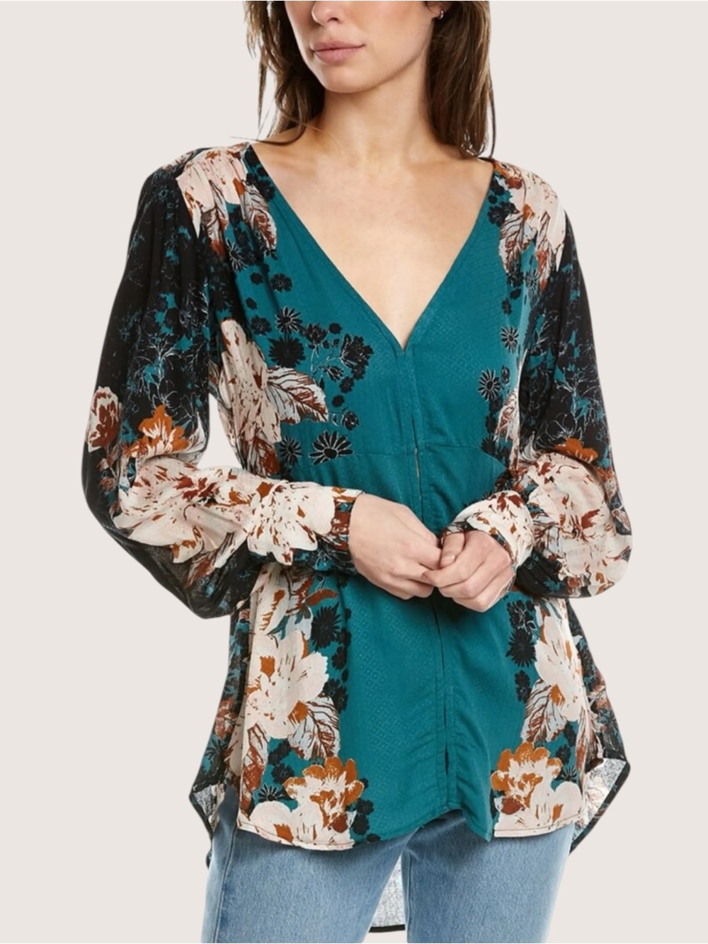 NWT Free People Mikayla Floral V-Neck Long-Sleeve Tunic